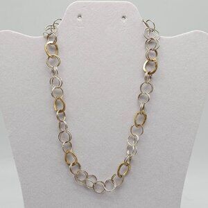 Gold Silver Tone Modernist Chain Link Necklace By Talbots 18 inches